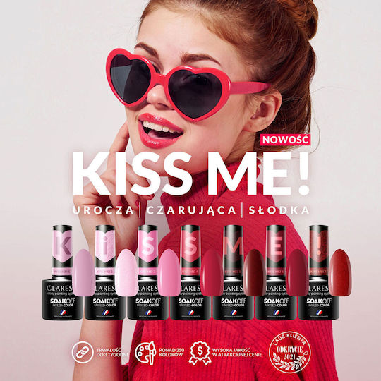 Claresa Kiss Me 2 Ημιμόνιμο Βερνίκι Νυχιών Ροζ με Glitter 5ml