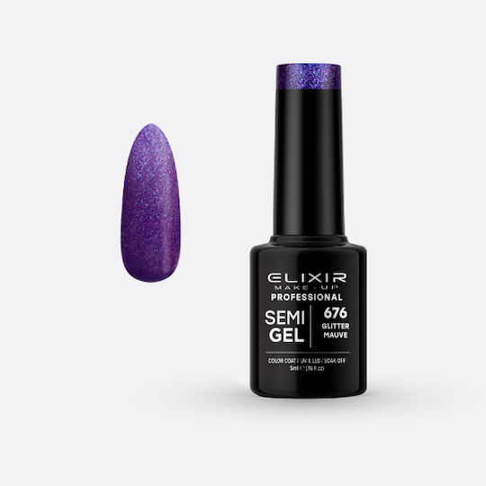 Elixir Semi Gel Semi-Permanent Nail Polish 676 Glitter Mauve 5ml