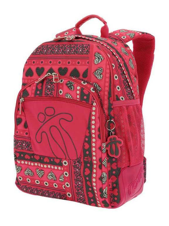 Totto Hearts School Backpack for Elementary Red with Water Bottle Holder