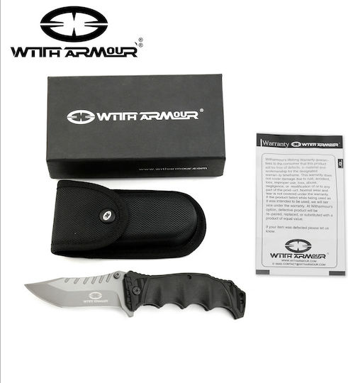 WithArmour Lion Claw K Pocket Knife Black in Sheath