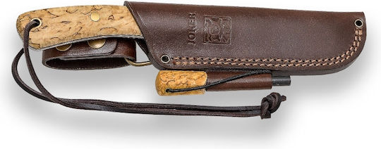 Joker Nessmuk Curly Birch Survival Knife Beige with Leather Sheath