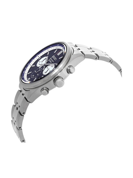 Seiko Men's Watch 41.5mm Chronograph Battery with Silver Metal Bracelet