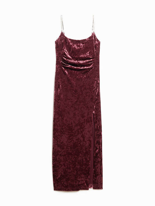 Diamonte Velvet Maxi Midi Evening Dress Velvet Burgundy