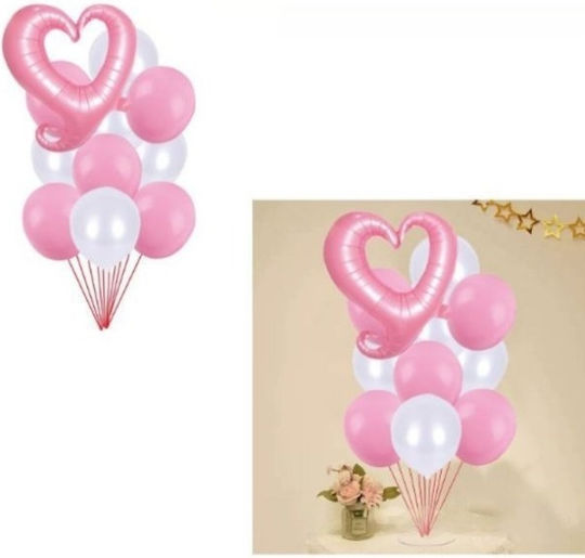 Set of 11 Balloons Foil Pink Valentine's Day Hearts White and Pink