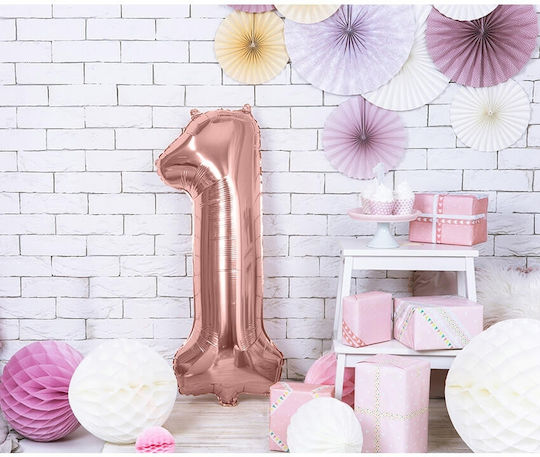 Partydeco Birthday Balloon Number 1 Foil 86cm Rose Gold