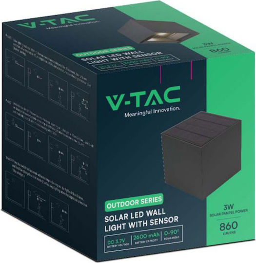 V-TAC Επιτοίχιο Ηλιακό Φωτιστικό 9W με Φυσικό Λευκό Φως 4000K IP65 15x15.3x15εκ.