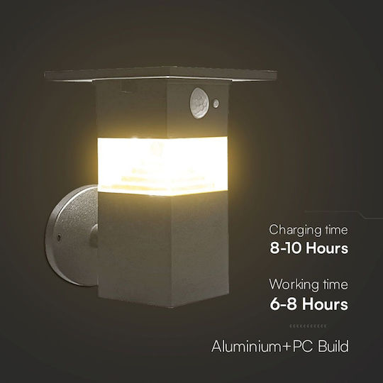 V-TAC Wall Mounted Solar Light 3W 250lm Warm White 3000K with Motion Sensor IP54 16.2cmx14.5cmx17cmcm