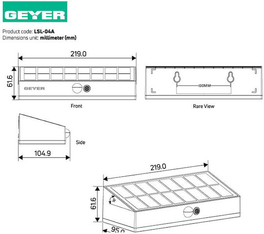 Geyer Wandmontiert Solarleuchte 6W 800lm mit Kaltweiß Licht 6500K IP65