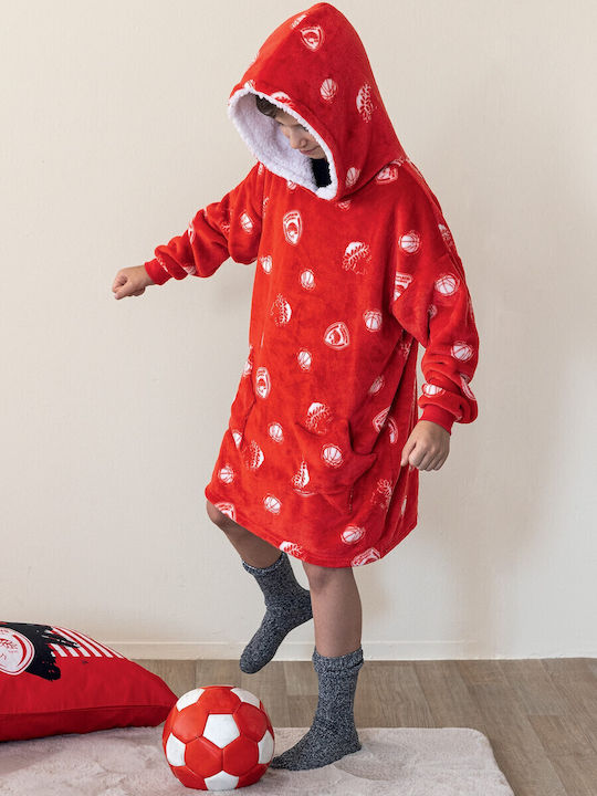 Palamaiki Kinder Bademantel Winterlich Fleece Rot Olympiakos