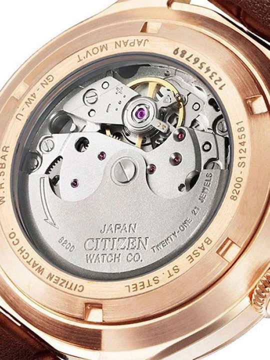 Citizen C7 Series Ανδρικό Ρολόι 40.2mm Αυτόματο με Καφέ Δερμάτινο Λουράκι