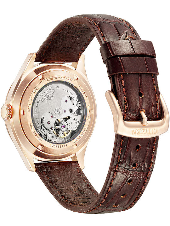 Citizen C7 Series Ανδρικό Ρολόι 40.2mm Αυτόματο με Καφέ Δερμάτινο Λουράκι