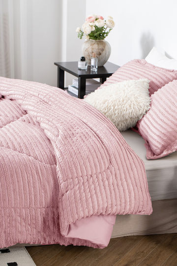 Saray Home Set Pilotă Single cu Umplutură Microfiber 160x220cm Ruffles Roz 2buc 200 g/mp²Gsm