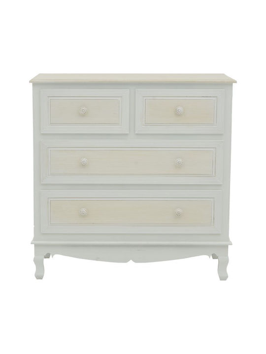 Joliene Wooden Chest of Drawers Λευκή Αντικέ-φυσική 80x40x80cm