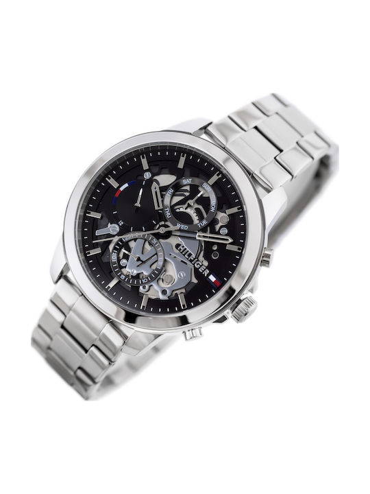 Tommy Hilfiger Henry Ανδρικό Ρολόι 44mm Χρονογράφος Μπαταρίας με Ασημί Μεταλλικό Μπρασελέ