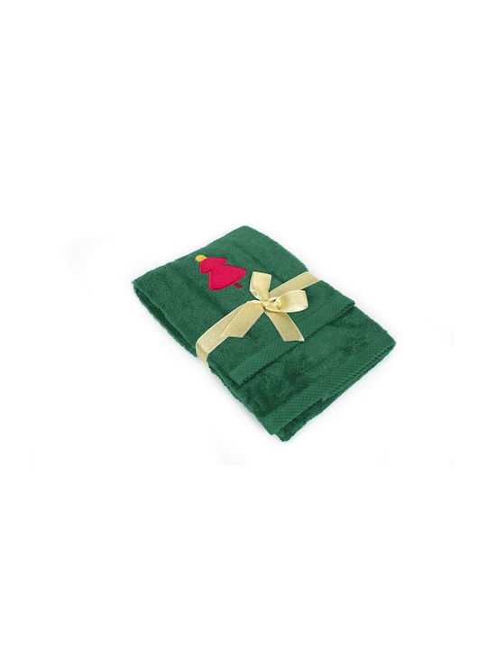 Dimcol Set Christmas Towels Fabric Green L90xW90cm. 2pcs