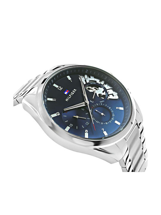 Tommy Hilfiger Baker Herrenuhr 44mm Chronograph Batterie mit Silber Metallarmband