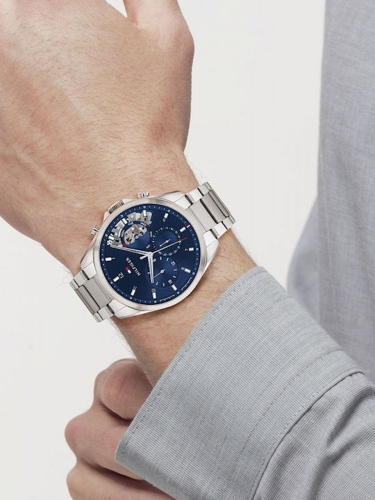 Tommy Hilfiger Baker Herrenuhr 44mm Chronograph Batterie mit Silber Metallarmband