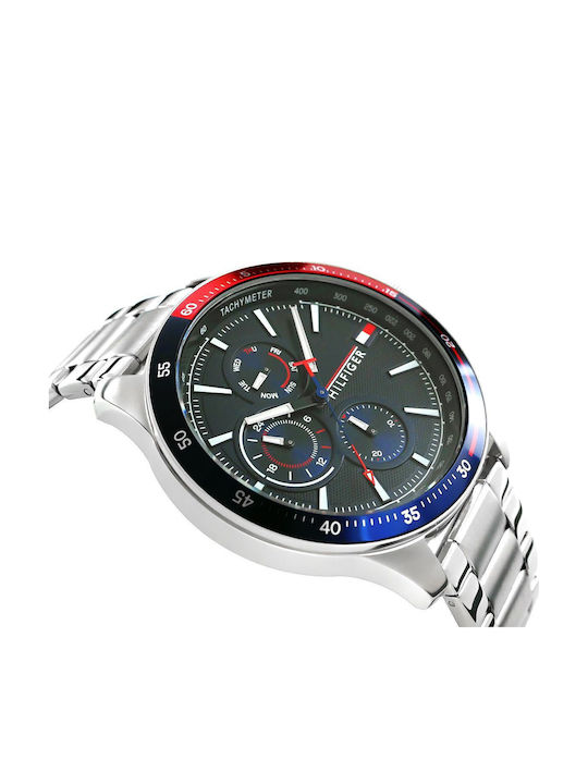 Tommy Hilfiger Bank Ανδρικό Ρολόι 46mm Μπαταρίας με Ασημί Μεταλλικό Μπρασελέ