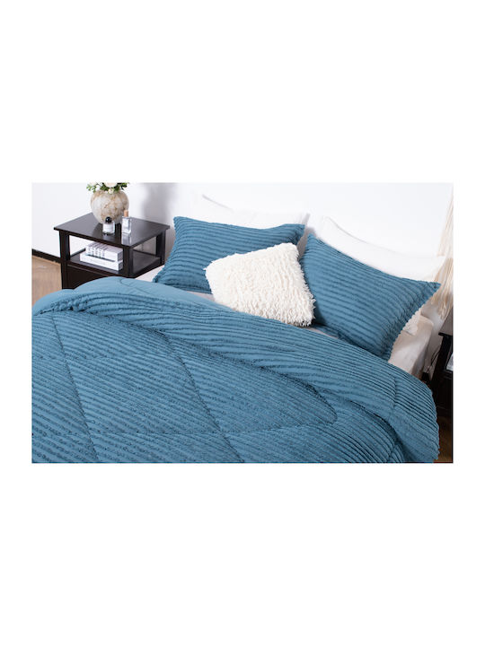 Saray Home Duvet Set Single with Microfiber Filling 160x220cm Petrol Blue 2pcs 200Gsm