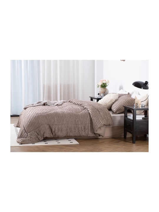 Saray Home Σετ Πάπλωμα Μονό με Γέμιση Microfiber 160x220εκ. Ruffles Καφέ μόκα 2τμχ 200 GSM