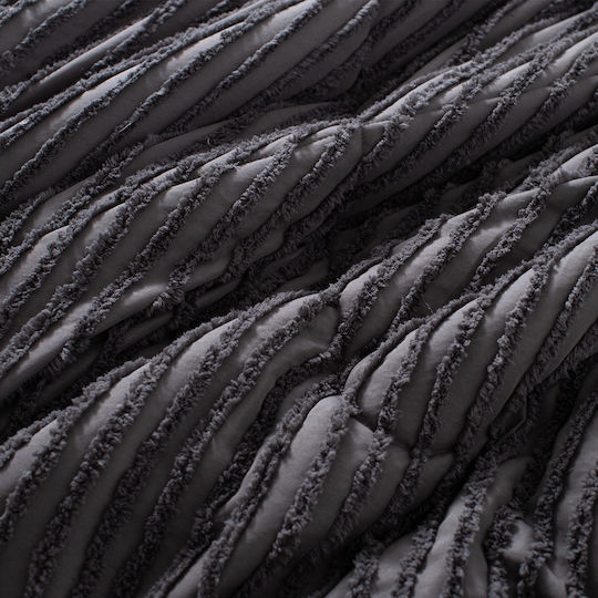Saray Home Duvet Set Queen with Microfiber Filling 220x240cm Ruffles Charcoal 3pcs 200 GSMGsm