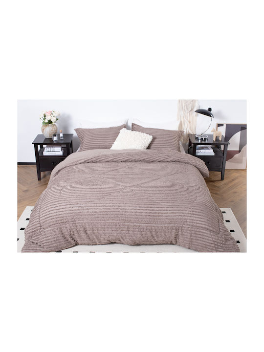 Saray Home Σετ Πάπλωμα Μονό με Γέμιση Microfiber 160x220εκ. Ruffles Καφέ μόκα 2τμχ 200 GSM