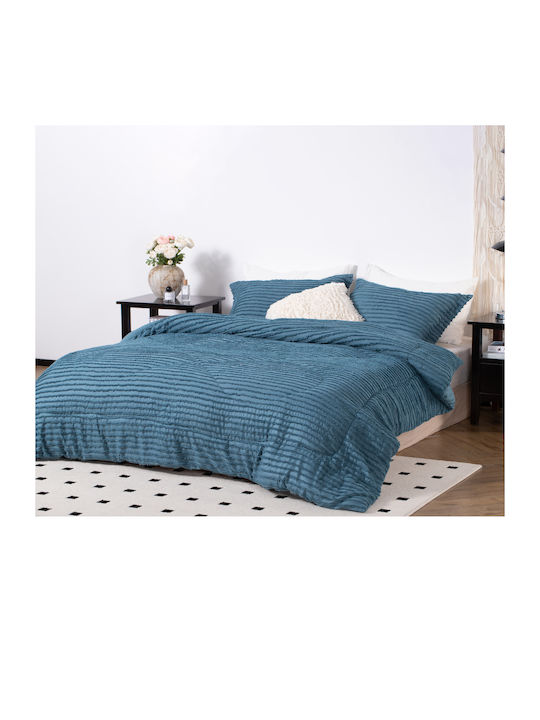 Saray Home Duvet Set Single with Microfiber Filling 160x220cm Petrol Blue 2pcs 200Gsm