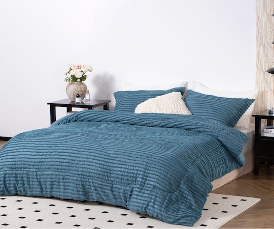 Saray Home Duvet Set Single with Microfiber Filling 160x220cm Petrol Blue 2pcs 200Gsm