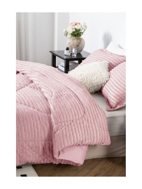 Saray Home Duvet Set Queen with Microfiber Filling 220x240cm Ruffles Pink 3pcs 200 GSMGsm