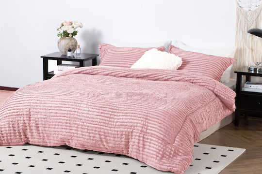Saray Home Σετ Πάπλωμα Υπέρδιπλο με Γέμιση Microfiber 220x240εκ. Ruffles Ροζ 3τμχ 200 GSM