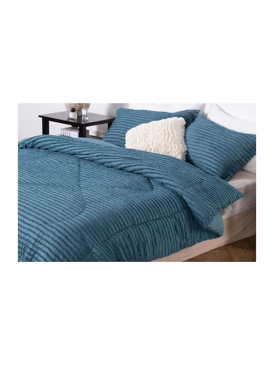 Saray Home Duvet Set Single with Microfiber Filling 160x220cm Petrol Blue 2pcs 200Gsm