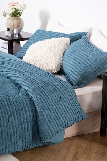 Saray Home Duvet Set Single with Microfiber Filling 160x220cm Petrol Blue 2pcs 200Gsm