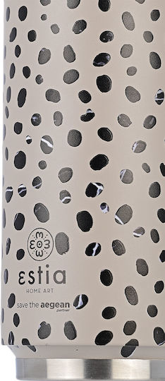 Estia Travel Cup Save the Aegean Recyclable Glass Thermos Stainless Steel / Plastic BPA Free 500ml Taupe with Straw
