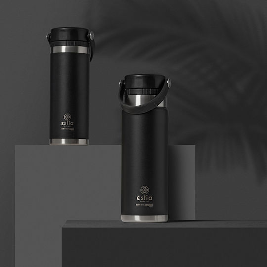 Estia Travel Chug Save the Aegean Bottle Thermos Stainless Steel 750ml MIDNIGHT BLACK with Loop