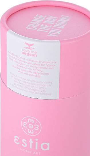 Estia Travel Cup Save The Aegean Recyclable Glass Thermos Stainless Steel / Plastic BPA Free 500ml Blossom Rose with Straw