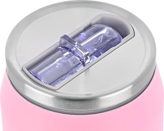 Estia Travel Cup Save The Aegean Recyclable Glass Thermos Stainless Steel / Plastic BPA Free 500ml Blossom Rose with Straw