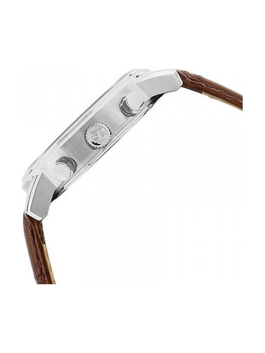 Tommy Hilfiger Kane Ανδρικό Ρολόι 44mm Χρονογράφος Μπαταρίας με Καφέ Δερμάτινο Λουράκι