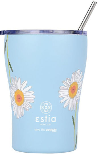 Estia Coffee Mug Save The Aegean Glass Thermos Stainless Steel BPA Free 350ml Dreamy sky with Straw