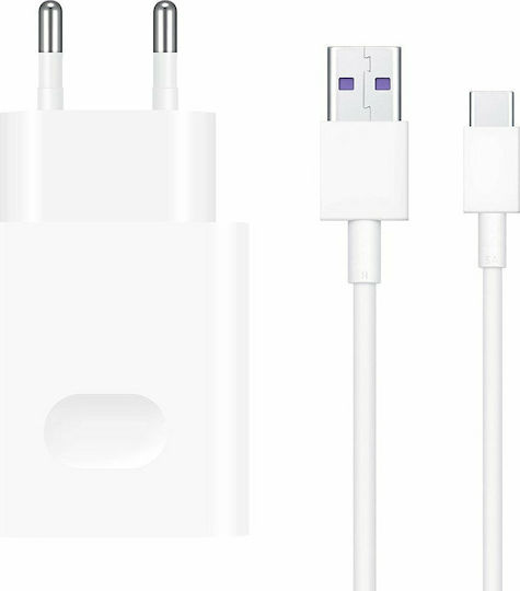 Huawei Φορτιστής με Θύρα USB-A και Καλώδιο USB-C 22.5W SuperCharge Λευκός (HW-100225E00)