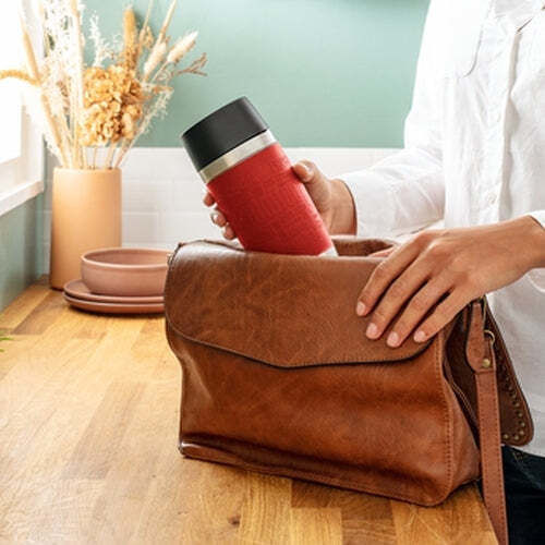 Tefal Travel Mug Glass Thermos Stainless Steel 360ml Red with Mouthpiece