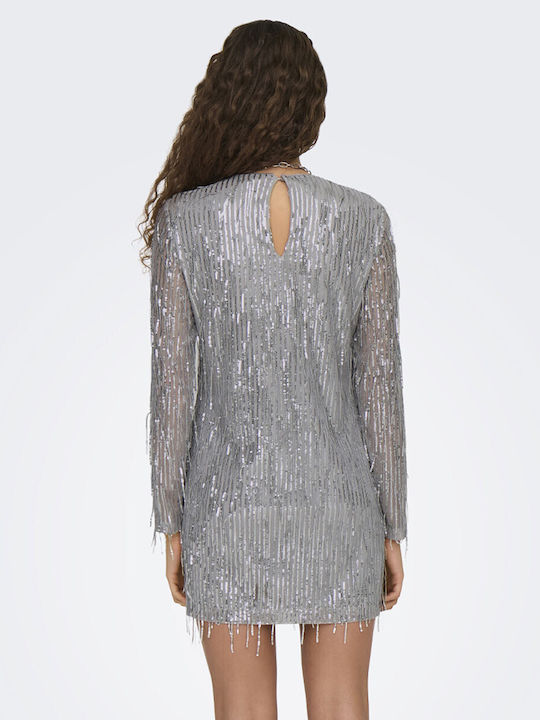 Only Mini Evening Dress with Sheer Silver