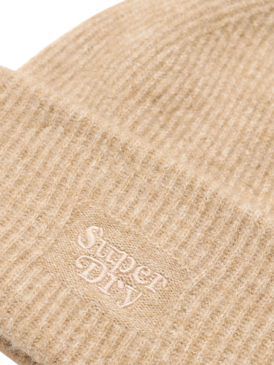 Beanie Beanie with Rib Knit in Beige color