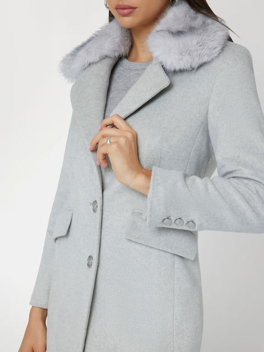 Wolle Damen Gray Mantel mit Knöpfen