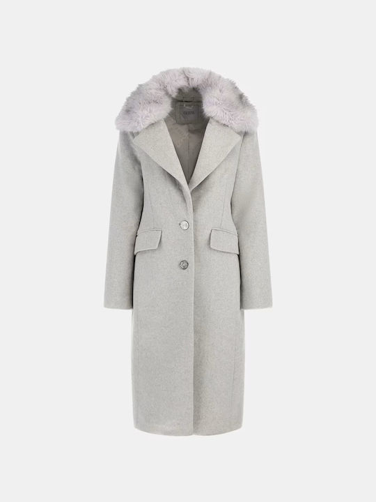 Wolle Damen Gray Mantel mit Knöpfen