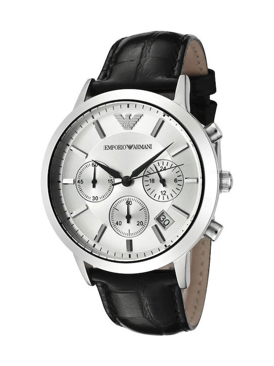 Emporio Armani Men's Watch 43mm Chronograph Battery with Black Leather Strap