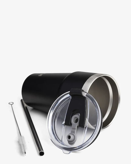 SmartShake Bohtal Glass Thermos Stainless Steel 600ml Black with Straw