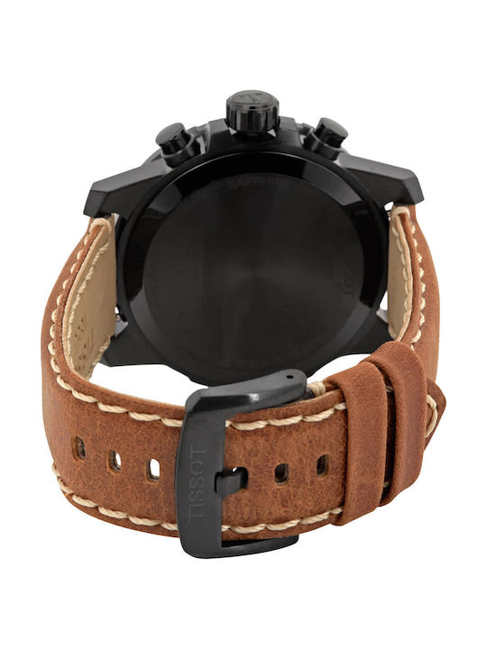 Tissot Supersport Ανδρικό Ρολόι 45mm Χρονογράφος με Καφέ Δερμάτινο Λουράκι