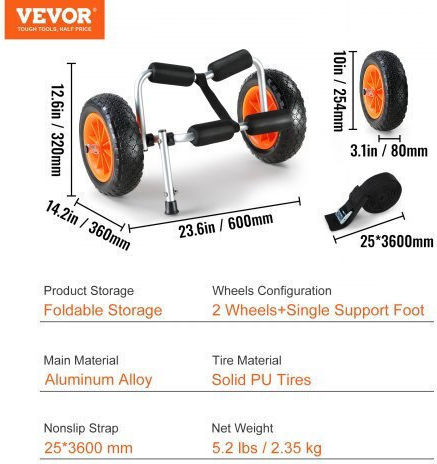 Vevor S250LBS10INCHUJK2V0 Каяк ремарке за пренасяне