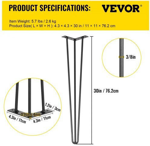 Σετ 4 Μαύρα Πόδια Τραπεζιού Vevor 30" Βαριά Χρήση Tzzt4pcs30yc3g001v0