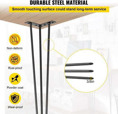 Set of 4 Black Vevor Hairpin Table Legs 18" Furniture 220lbs Capacity 3 Rods Heavy Duty Carbon Steel Tzzt4pcs18yc3g001v0